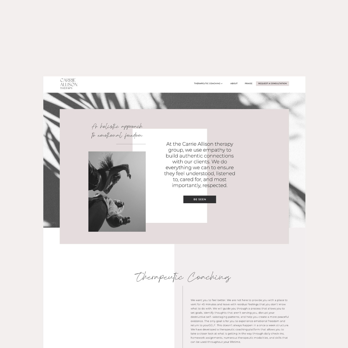 Web design and graphics showcase for Carrie Allison Therapy